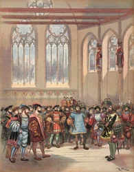Le héraut de Bourgogne, envoyé par Charles V, reçu par François Ier dans la grande salle du Parlement, illustration de 